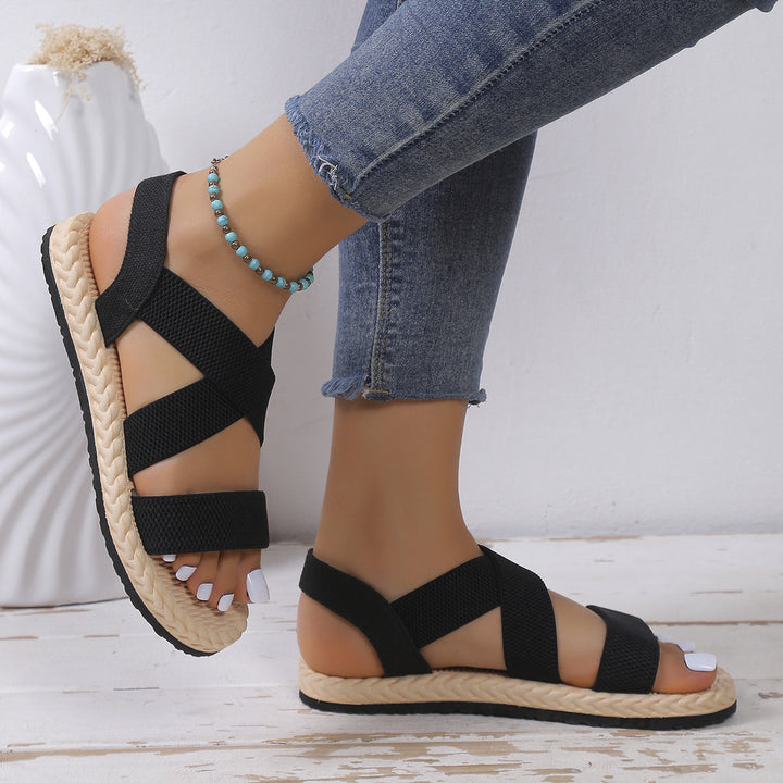 Peep toe elastic strappy stretch sandals