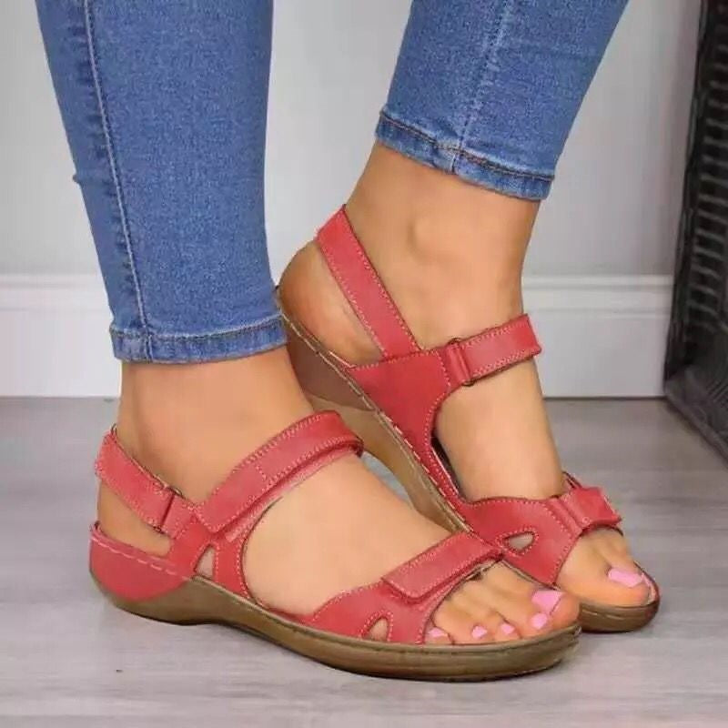 Peep toe velcro sandals with ankle strap