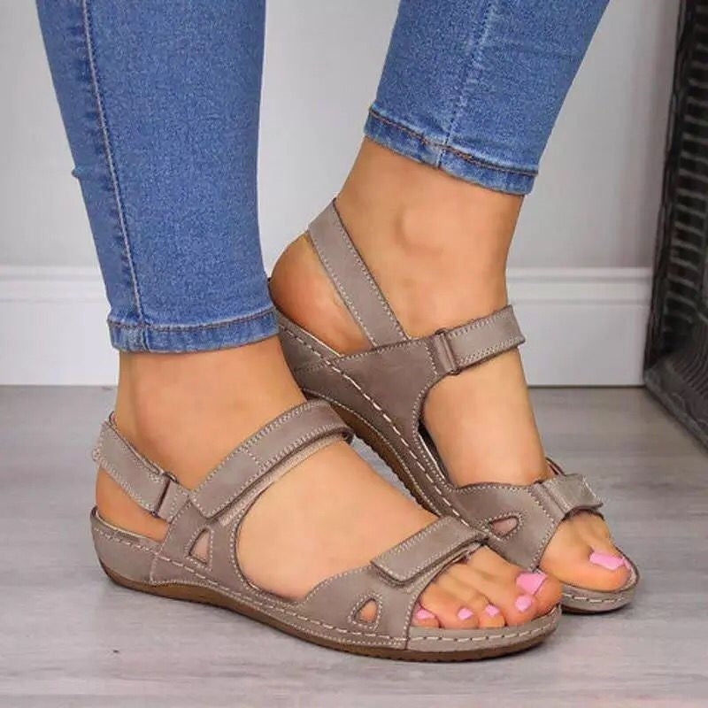 Peep toe velcro sandals with ankle strap