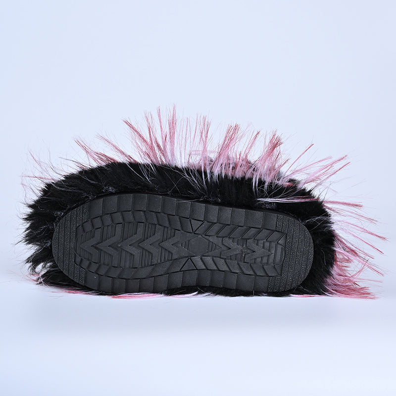 pink Pink and black fluffy short snow boots