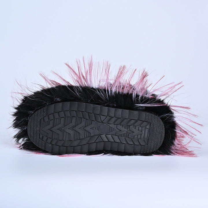 pink Pink and black fluffy short snow boots