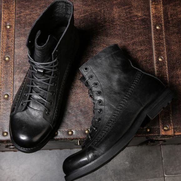 Retro-made polished military combat boots