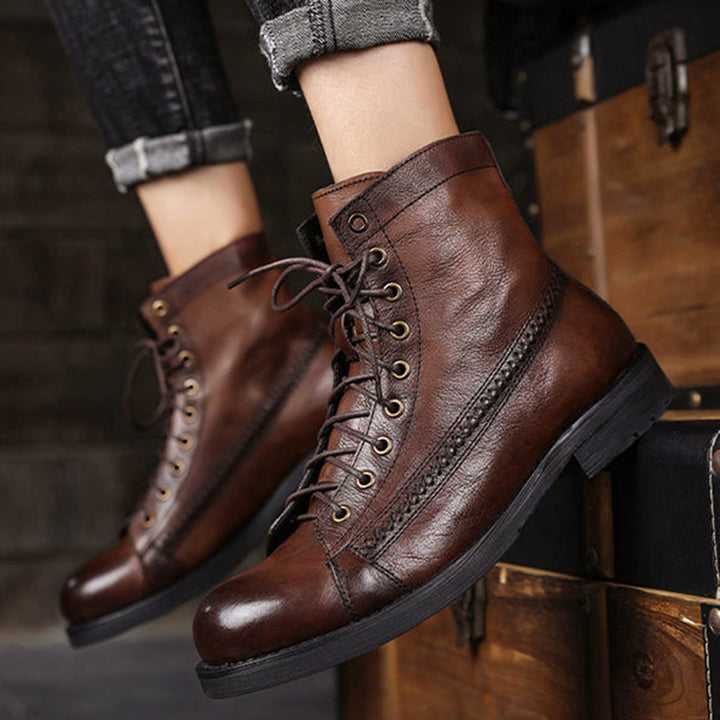 Retro-made polished military combat boots