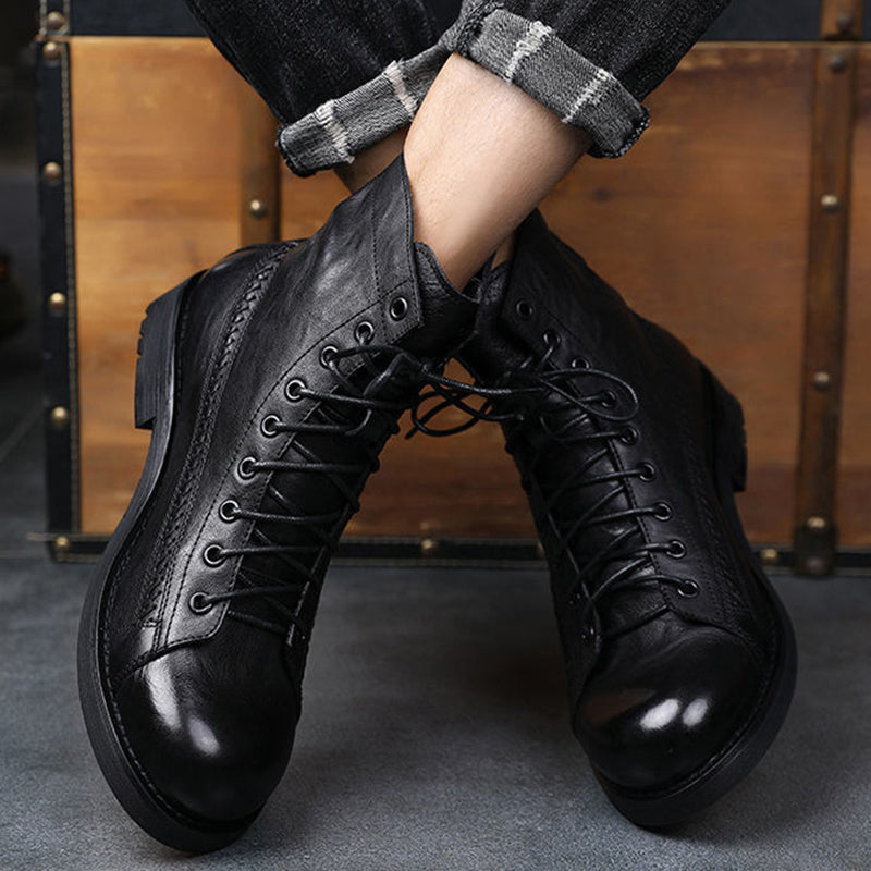 Retro-made polished military combat boots