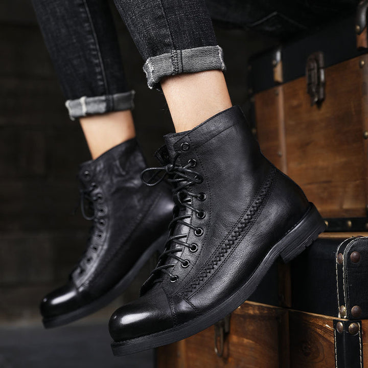 Retro-made polished military combat boots