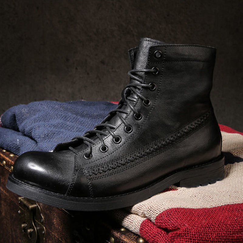 Retro-made polished military combat boots