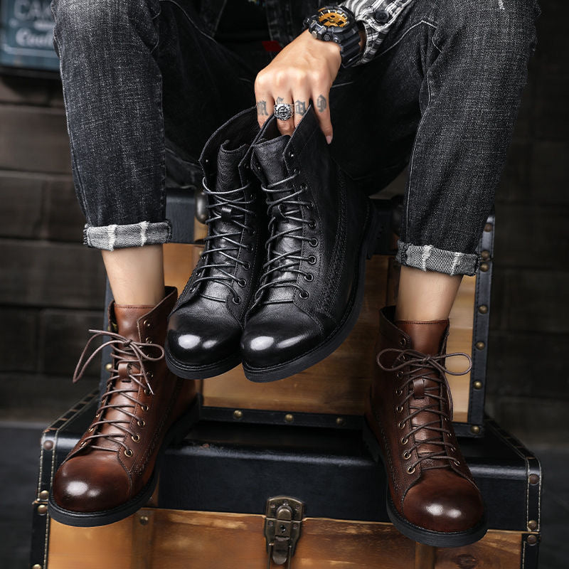 Retro-made polished military combat boots