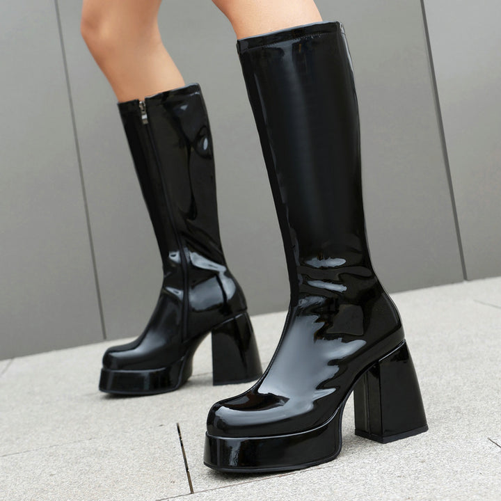 Retro chunky heels go go boots with side zipper