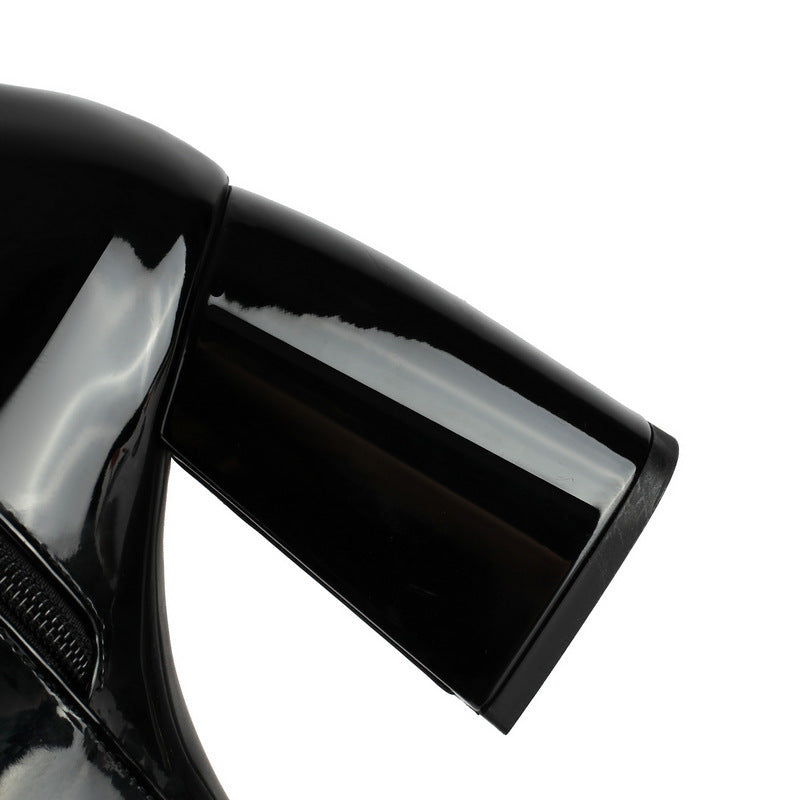 black Retro chunky heels go go boots with side zipper