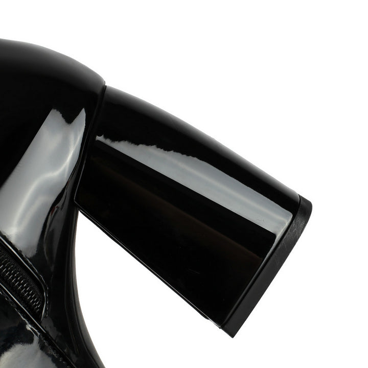 black Retro chunky heels go go boots with side zipper