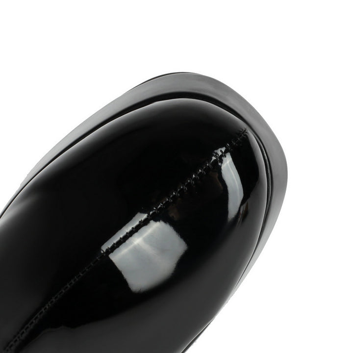 black Retro chunky heels go go boots with side zipper