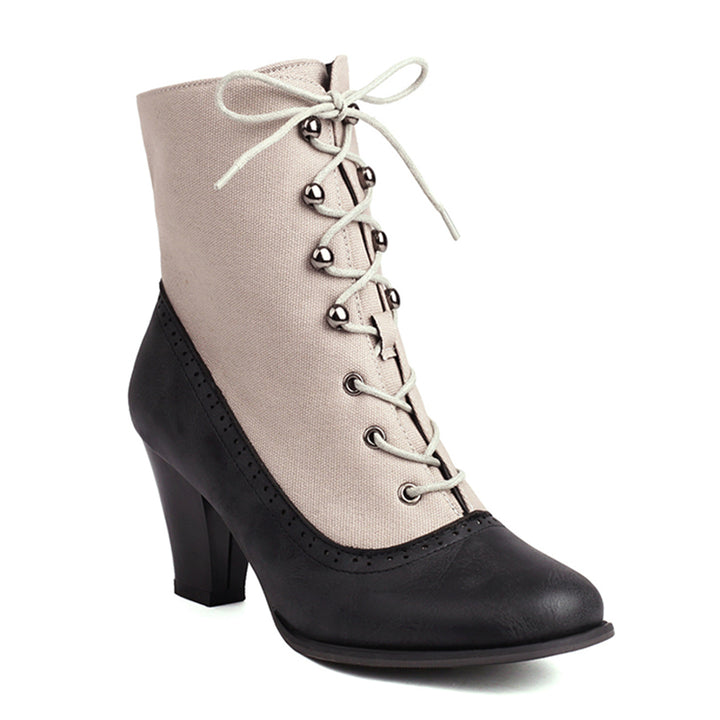 Retro elegant patchwork chunky heels boots