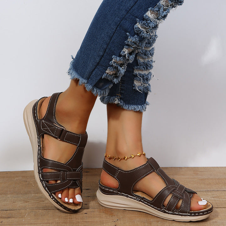 Retro lightweight ankle strap wedge sandals with arch support