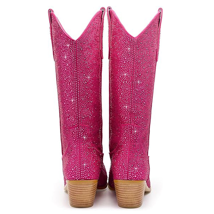 fuchsia Rhinestone Mid Calf Cowboy Boots