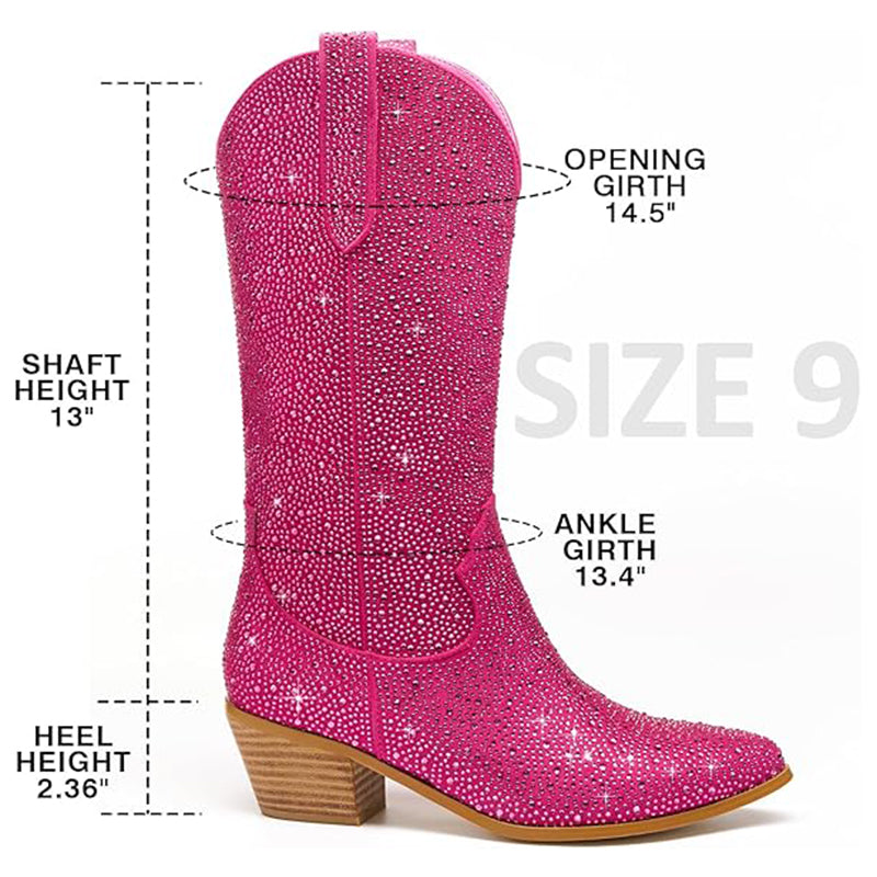 fuchsia Rhinestone Mid Calf Cowboy Boots