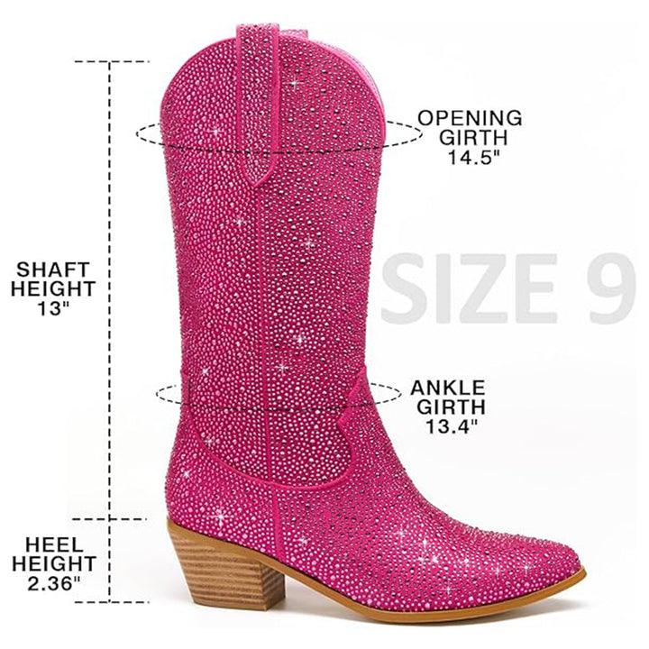 fuchsia Rhinestone Mid Calf Cowboy Boots