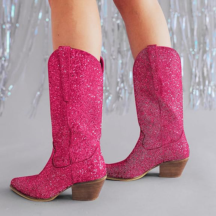 Rhinestone Mid Calf Cowboy Boots