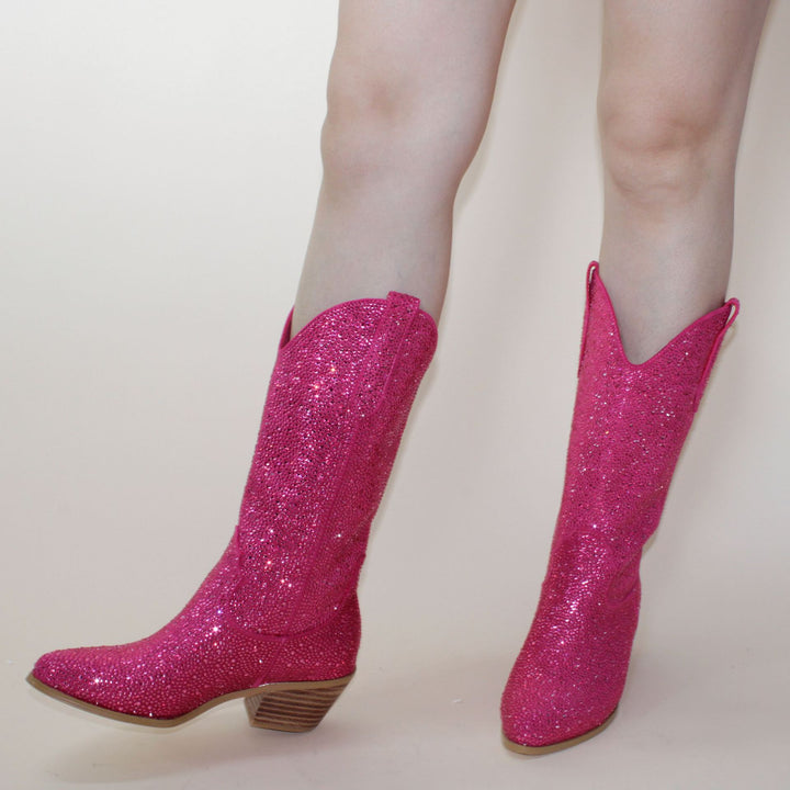 Rhinestone Mid Calf Cowboy Boots