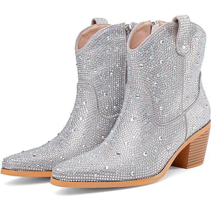 Rhinestone glitter western boots bridal shoes