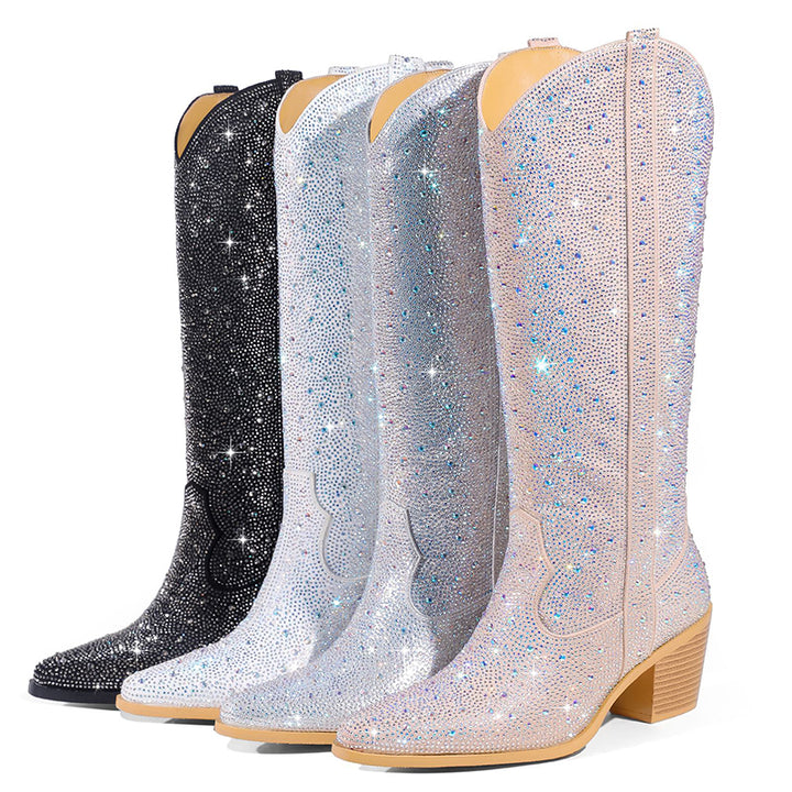 Rhinestone knee high cowboy boots for wedding/party