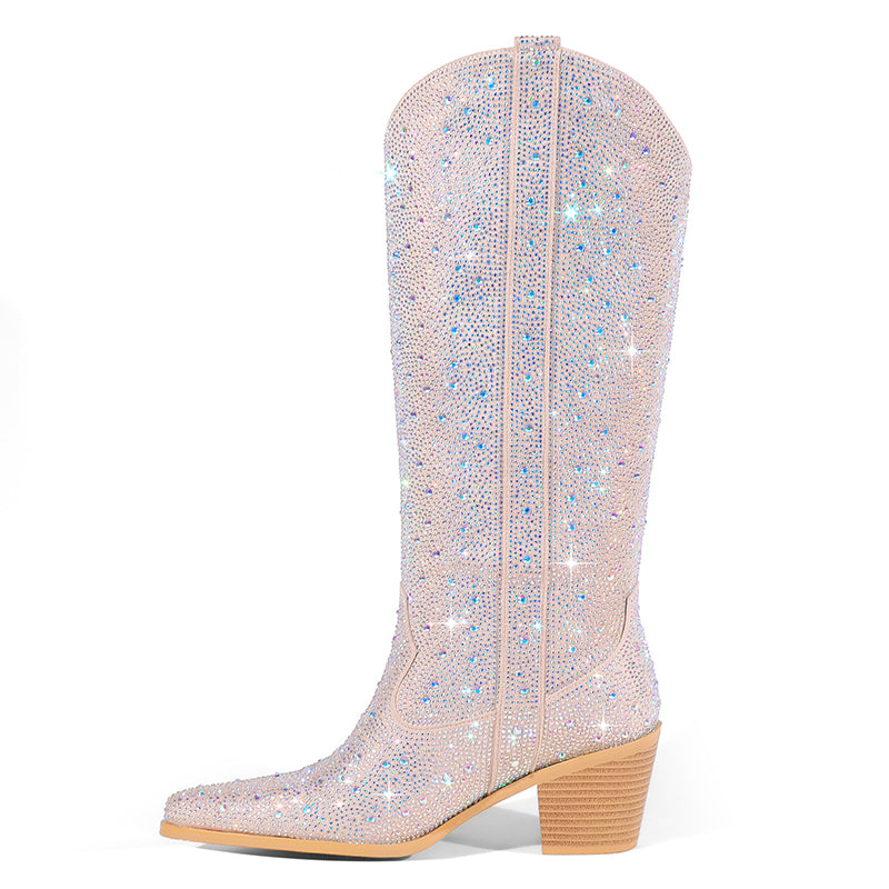 Rhinestone knee high cowboy boots for wedding/party