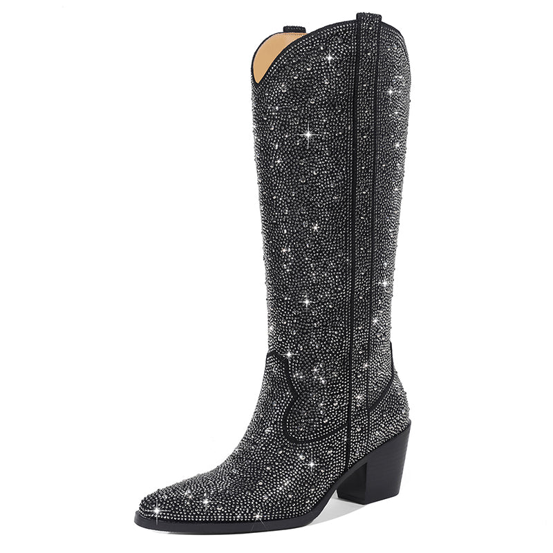 Rhinestone knee high cowboy boots for wedding/party