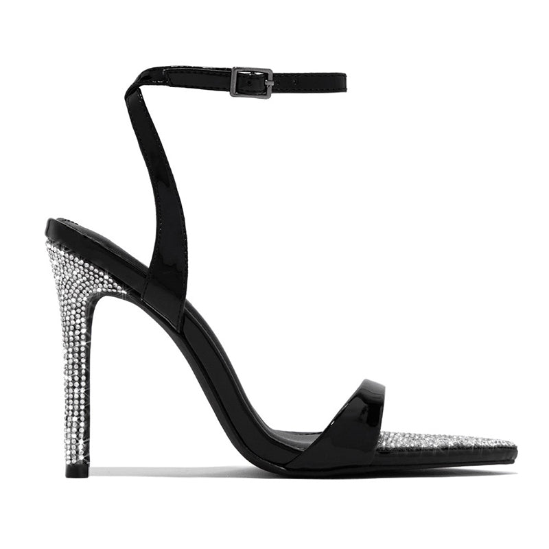 Rhinestone pointed peep toe heel sandals hollow ankle strap sandals