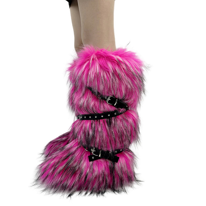 rose Rivets cross belt buckle knee high snow boots