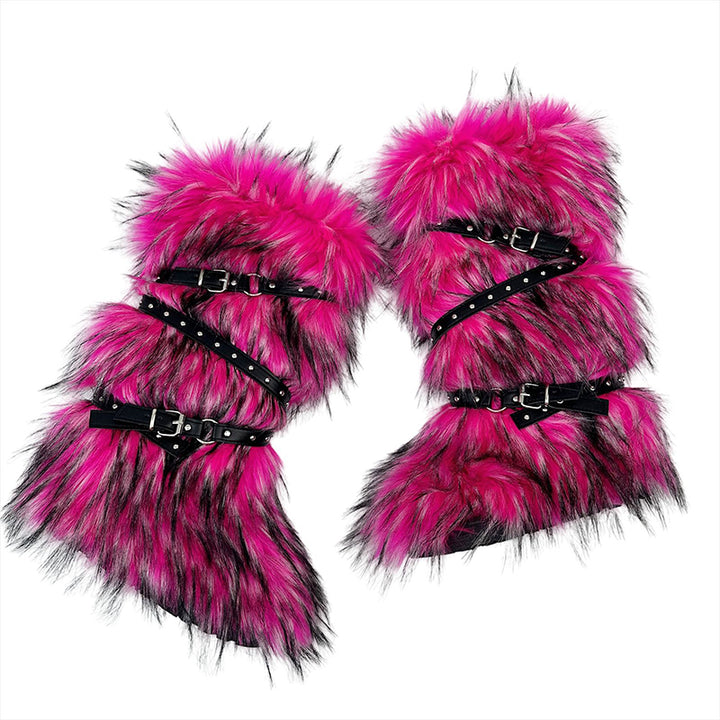 rose Rivets cross belt buckle knee high snow boots