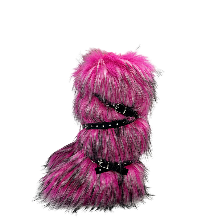 rose Rivets cross belt buckle knee high snow boots