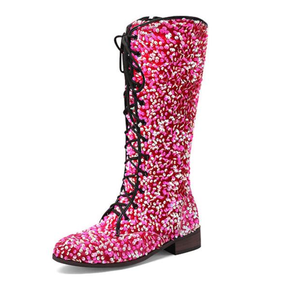 Sequins glitter lace-up boots under the knee