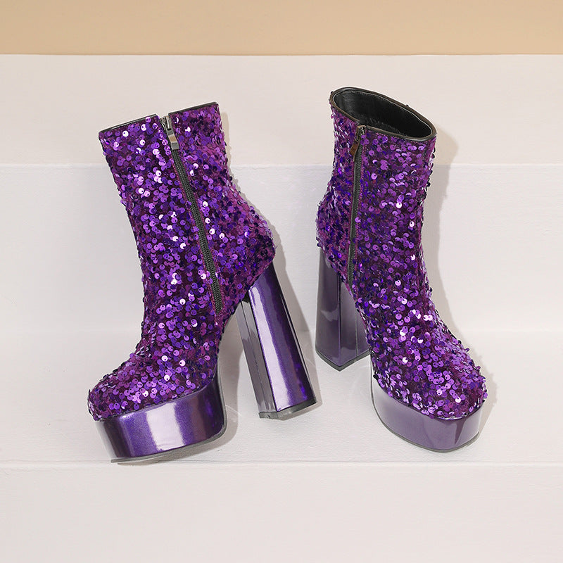 Sequins shining ultra high heels booties for party