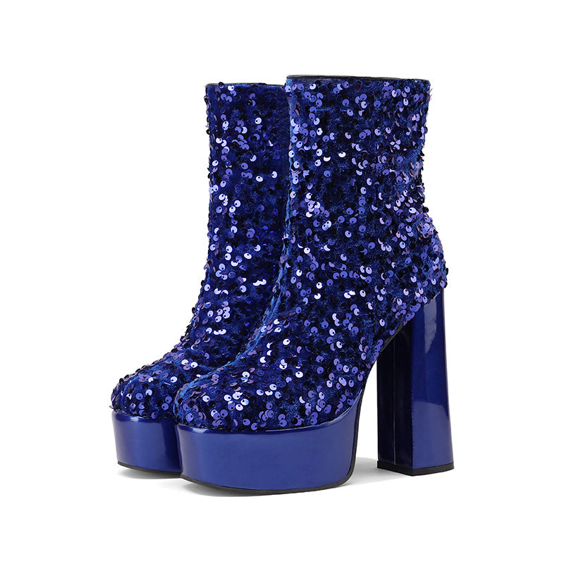 Sequins shining ultra high heels booties for party