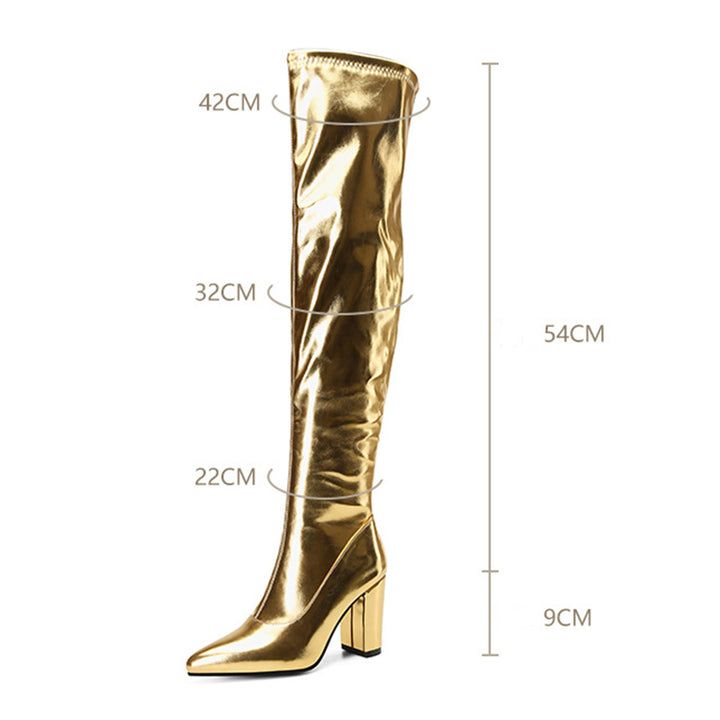 Silver/gold metallic chunky heels thigh boots