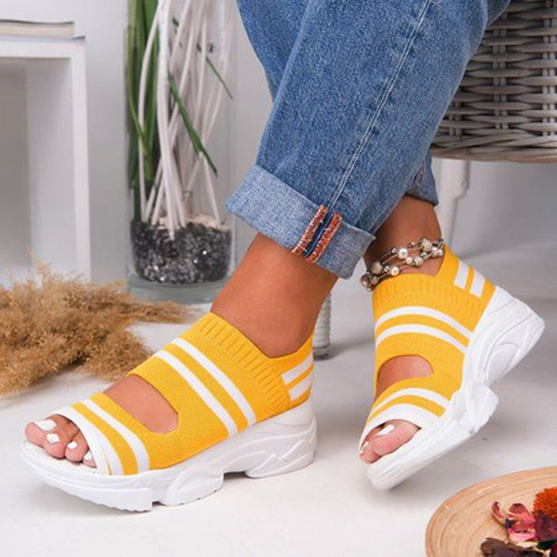 Soft Breathable Sport Sandals Hollow Out Peep Toe Chunky Comfy Sandals