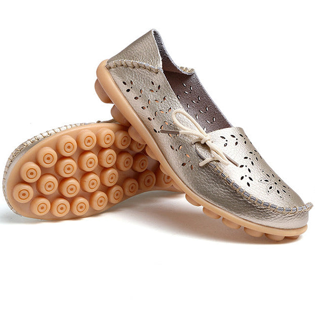 Soft comfortable walking summer hollowed slip-on loafers