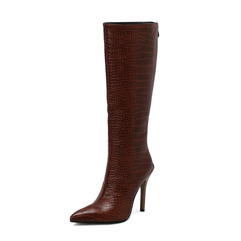 Stiletto heels knee high boots with back zipper