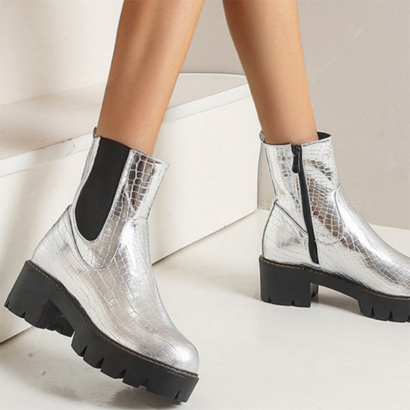 Stone patterned chunky platform chelsea boots