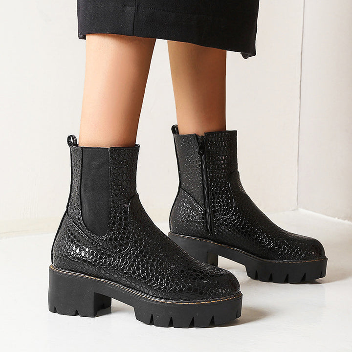 Stone patterned chunky platform chelsea boots