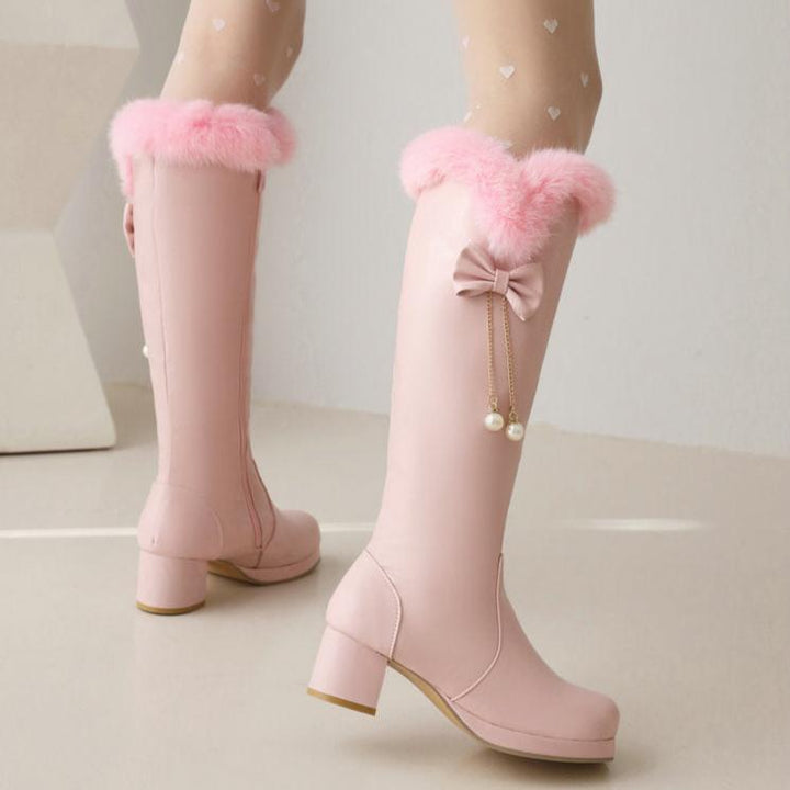 Sweet bow décor warm knee high snow boots