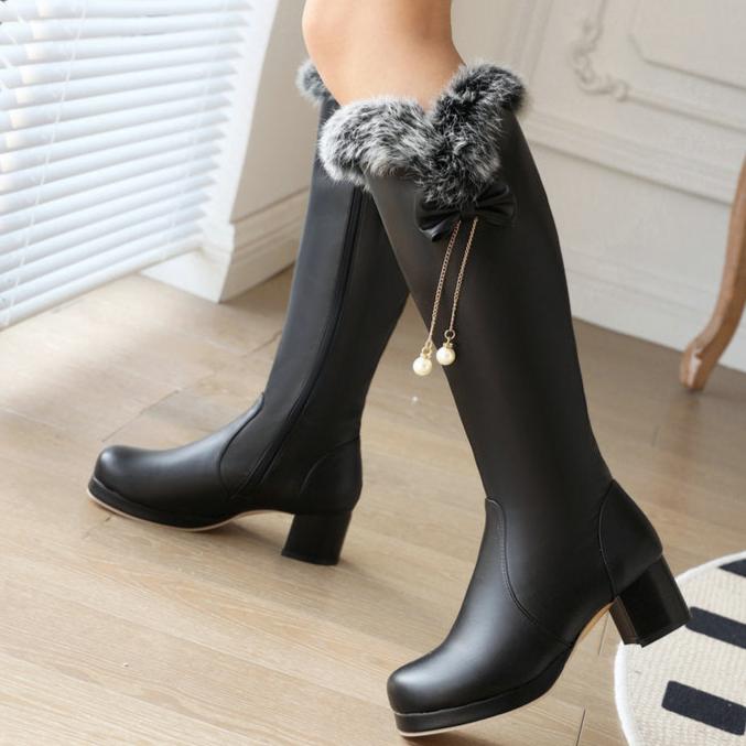 Sweet bow décor warm knee high snow boots