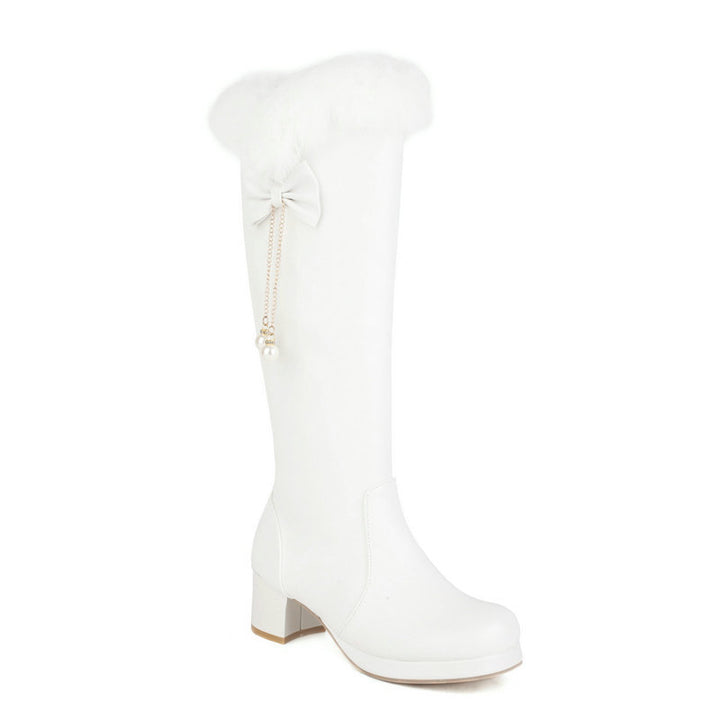 Sweet bow décor warm knee high snow boots