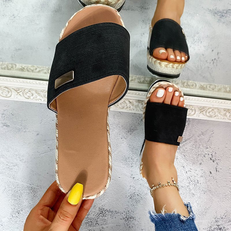 Wedge slide sandals peep toe slip on espadrille platform sandals