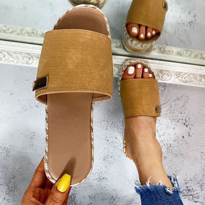 Wedge slide sandals peep toe slip on espadrille platform sandals
