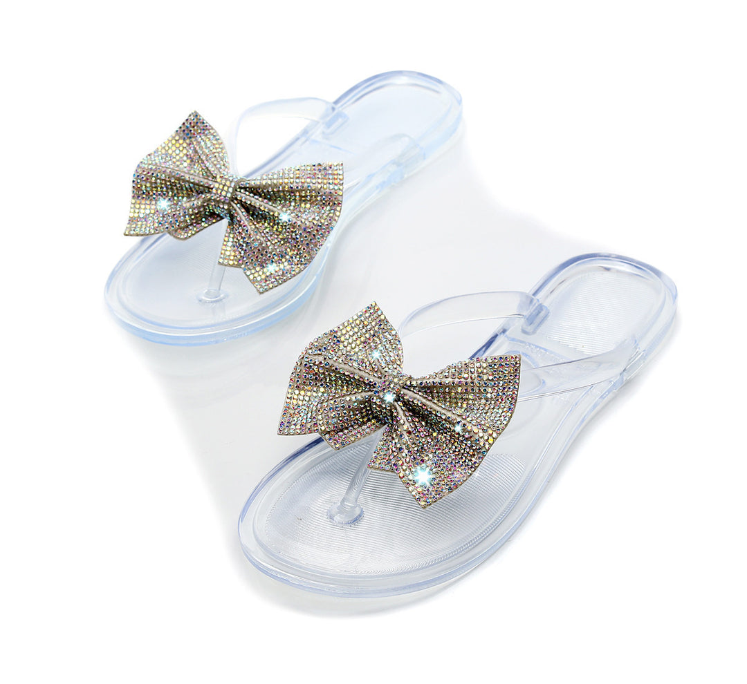 Women Bling Rhinestone Bow Sandals  Summer Fashion Flip Flops