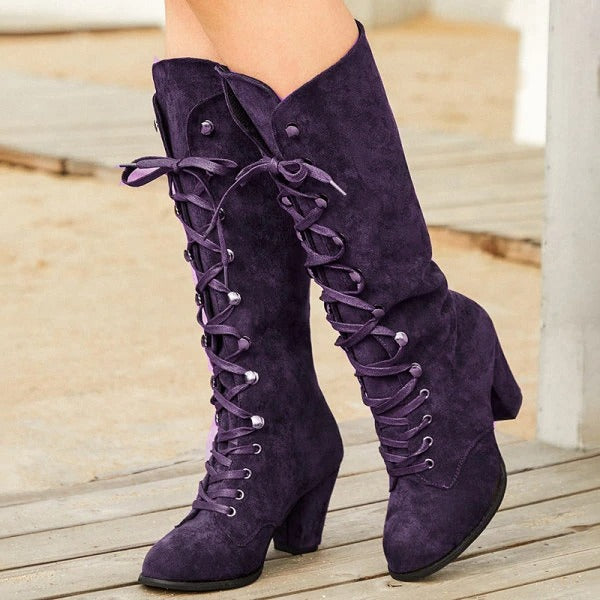 Women’s Faux Suede Lace-Up Knee-High Boots