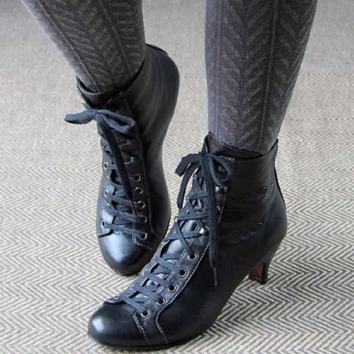 Women Fashion Elegant Kitten Heel Lace Up Heeled Booties