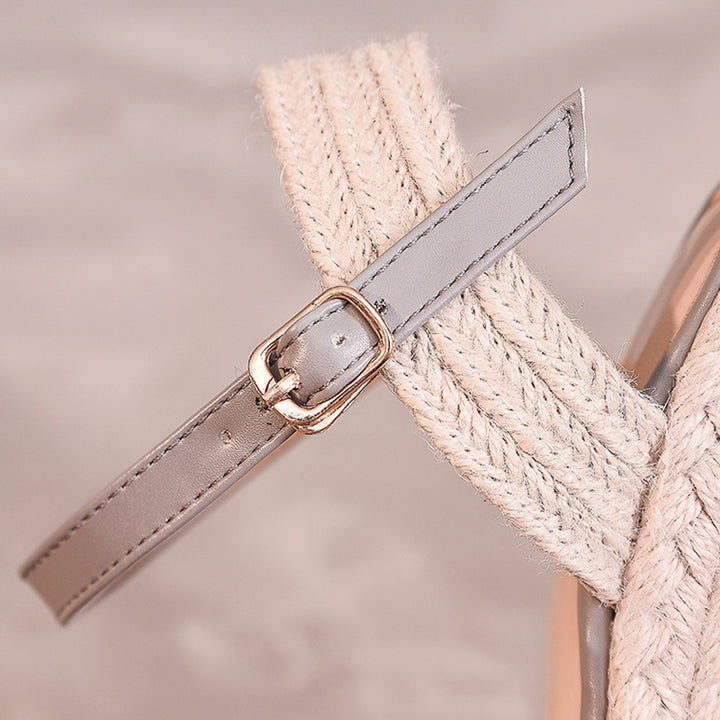 gray Elegant Crochet Espadrille Wedge Sandals for Women - Closed-Toe Ankle Strap for Summer