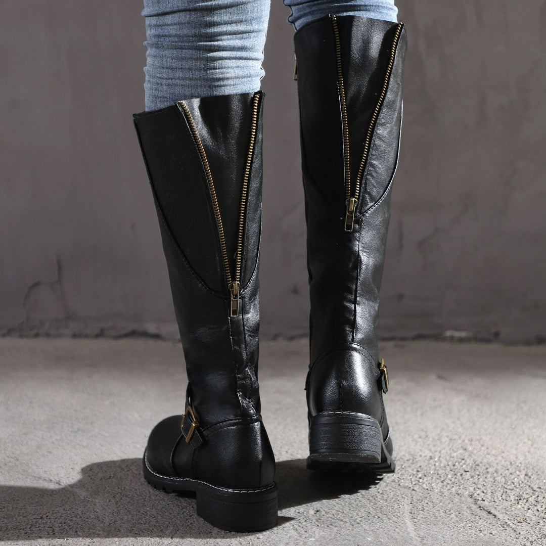 Women retro low heel knee high knight riding boots