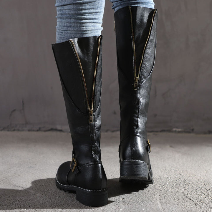 Women retro low heel knee high knight riding boots